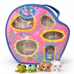 Littlest Pet Shop Portable Carry Case House w/ 4 Pets LPS Playset